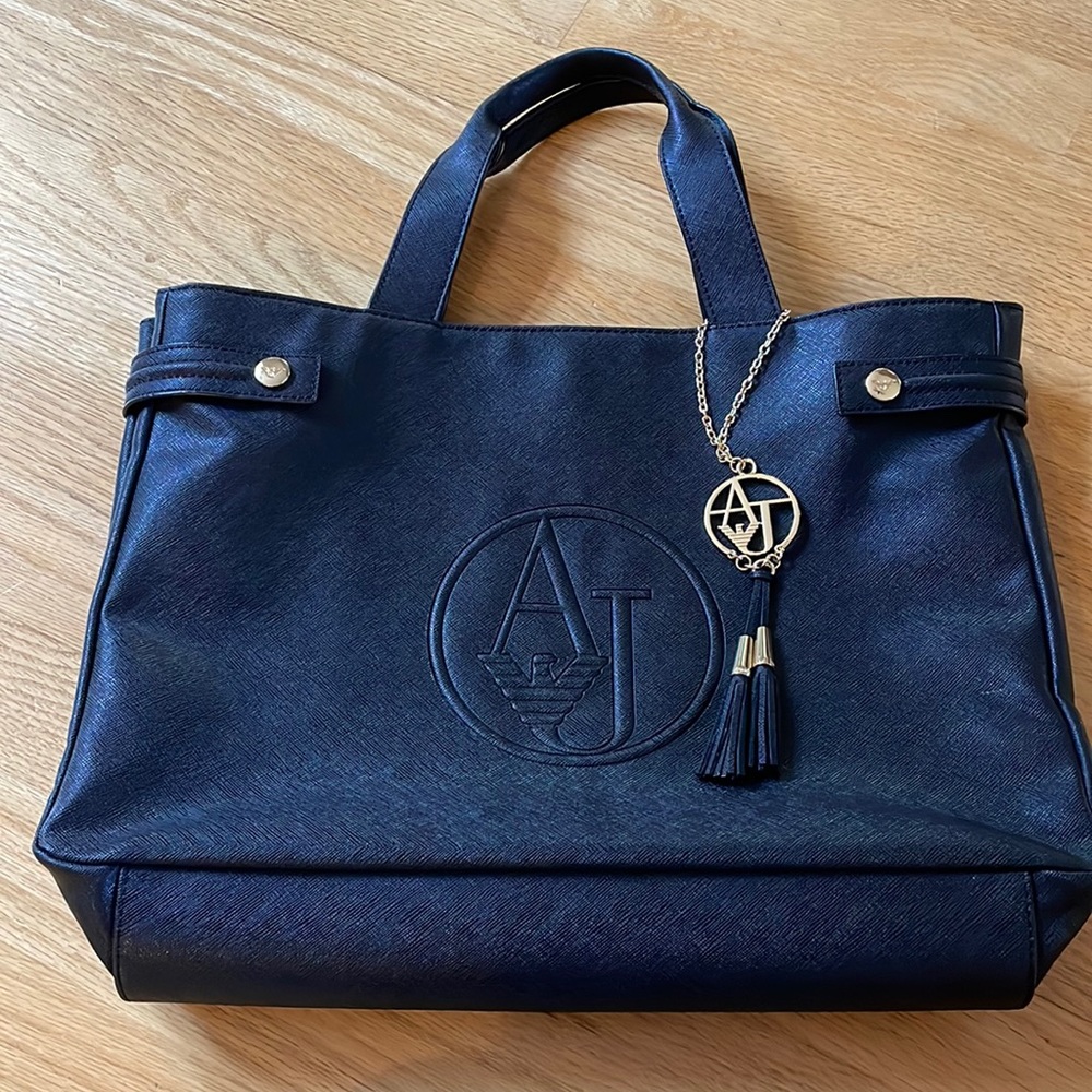 Armani Jeans Black Lined Vinyl Handbag Purse